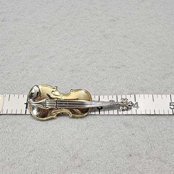 Violin Brooch Pin Rhinestone Accents On Bridge Gold & Silver Tone Vintage - Picture 15 of 16